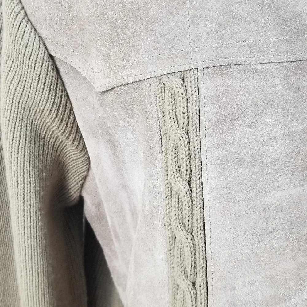 Caribou Bay Jacket Mens XL Beige Vintage 80s Suede Leather Knit Mixed Bomber